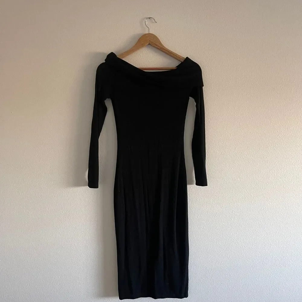 GBTSO Off-Shoulder Ribbed Stretch‎ Knit Midi Dress Womens Size XS
